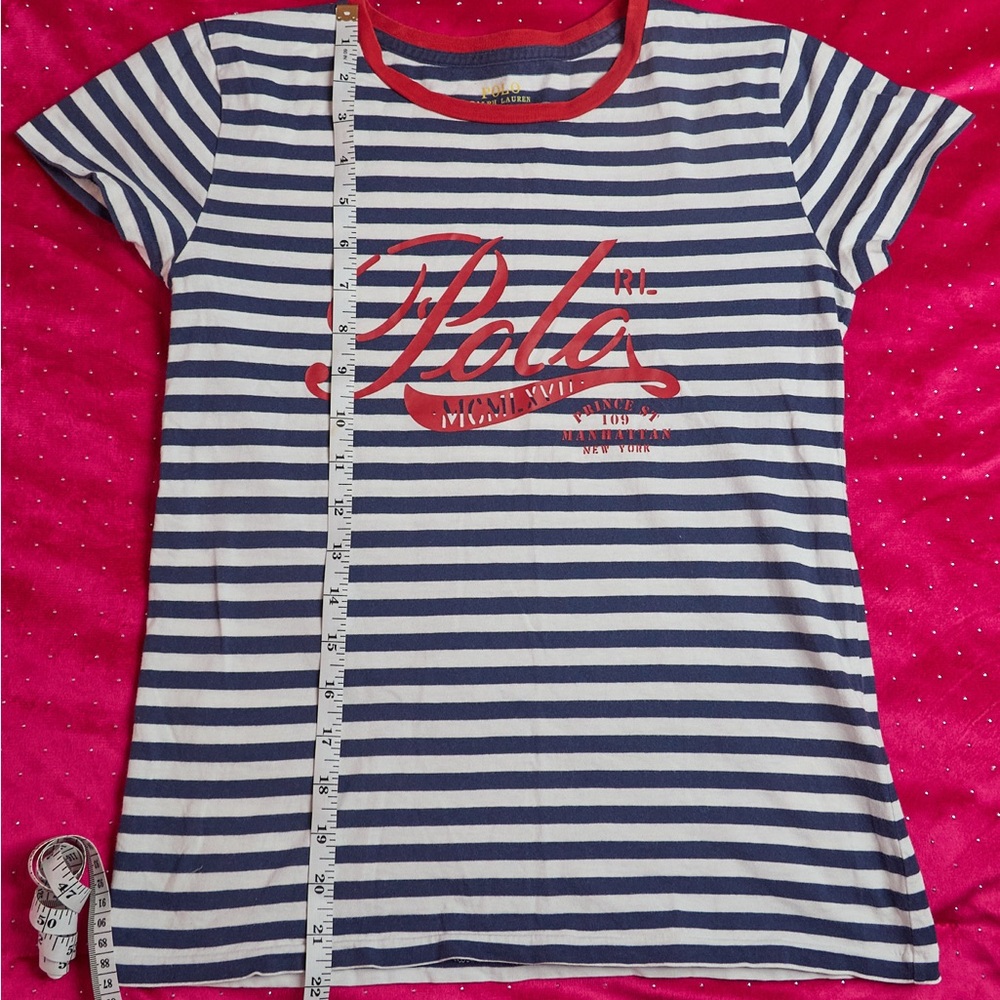 Polo by Ralph Lauren Girls' Navy & White Stripe Pajama Top with Red Logo